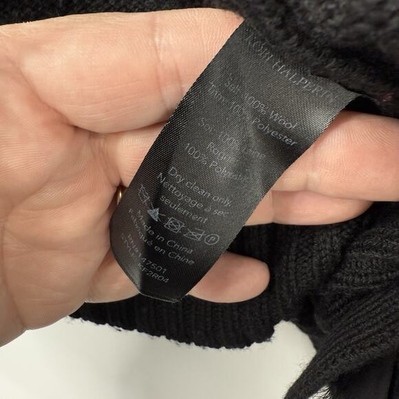 Kobi Halperin Wool Cardigan Large Black Open Long Puff Sleeves Fringe Trim Shrug - Picture 11 of 14